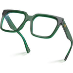 VISOONE Cougar TR90 rectangle blue light blocking glasses front view showing transparent basil green frame for computer eye protection.