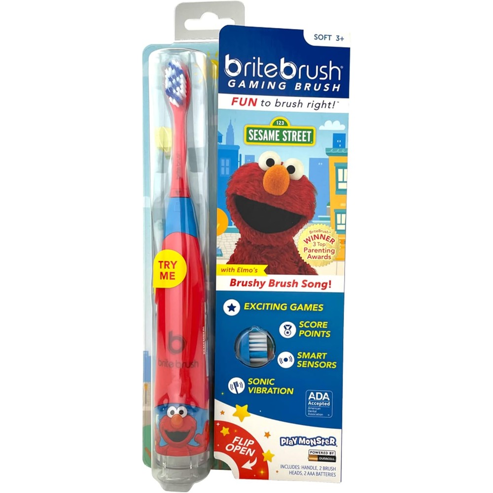BriteBrush Sesame Street Elmo smart kids toothbrush front view showing interactive handle packaging