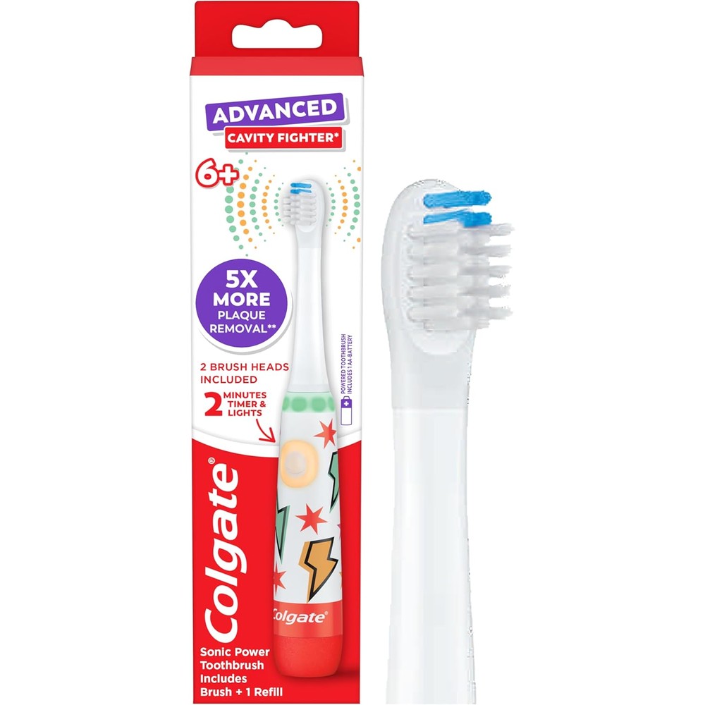 Colgate Advanced Cavity Fighter Kids Battery Toothbrush front view for plaque removal.