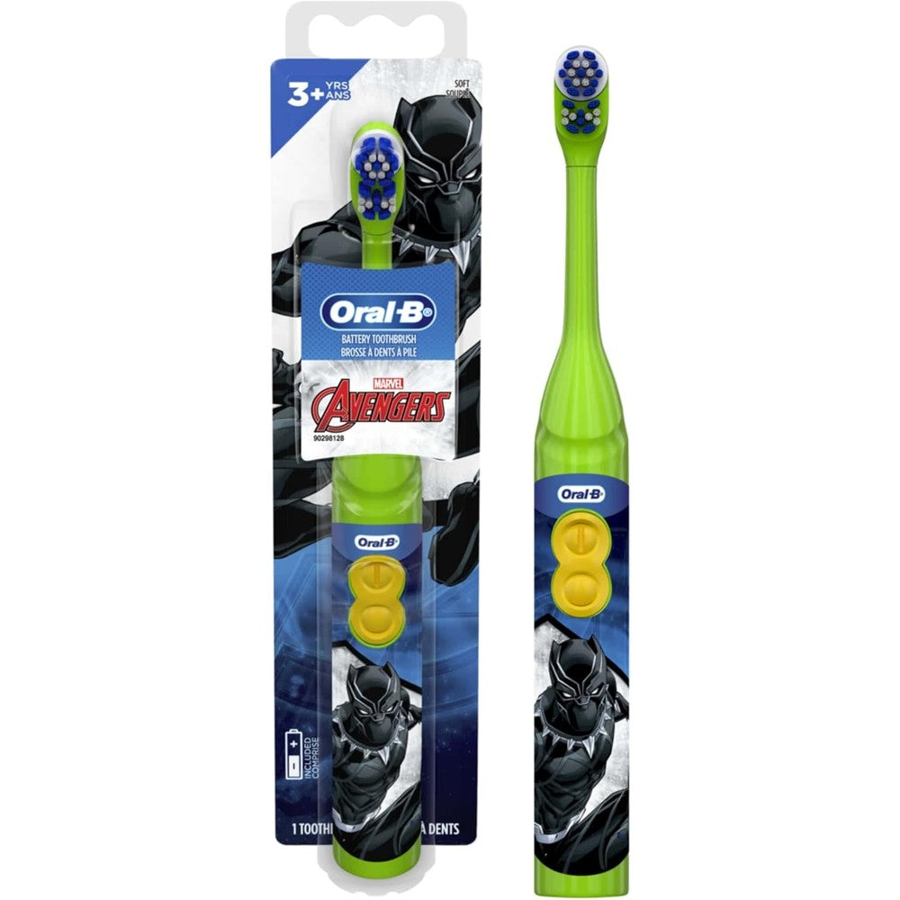 Oral-B Kids Battery Powered Toothbrush front view showcasing the red Marvel Avengers theme pack.