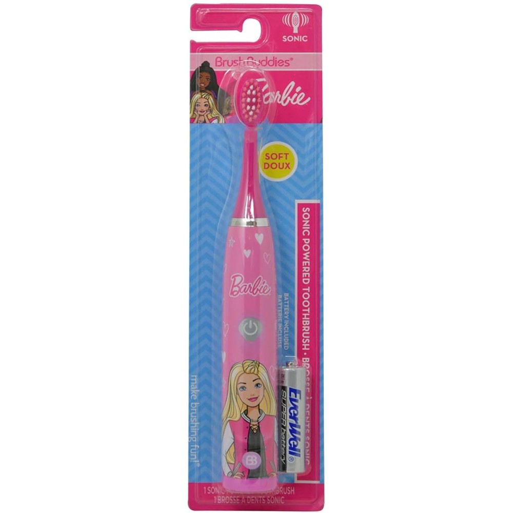 Brush Buddies Barbie Battery Operated Electric Toothbrush front view for kids oral hygiene.