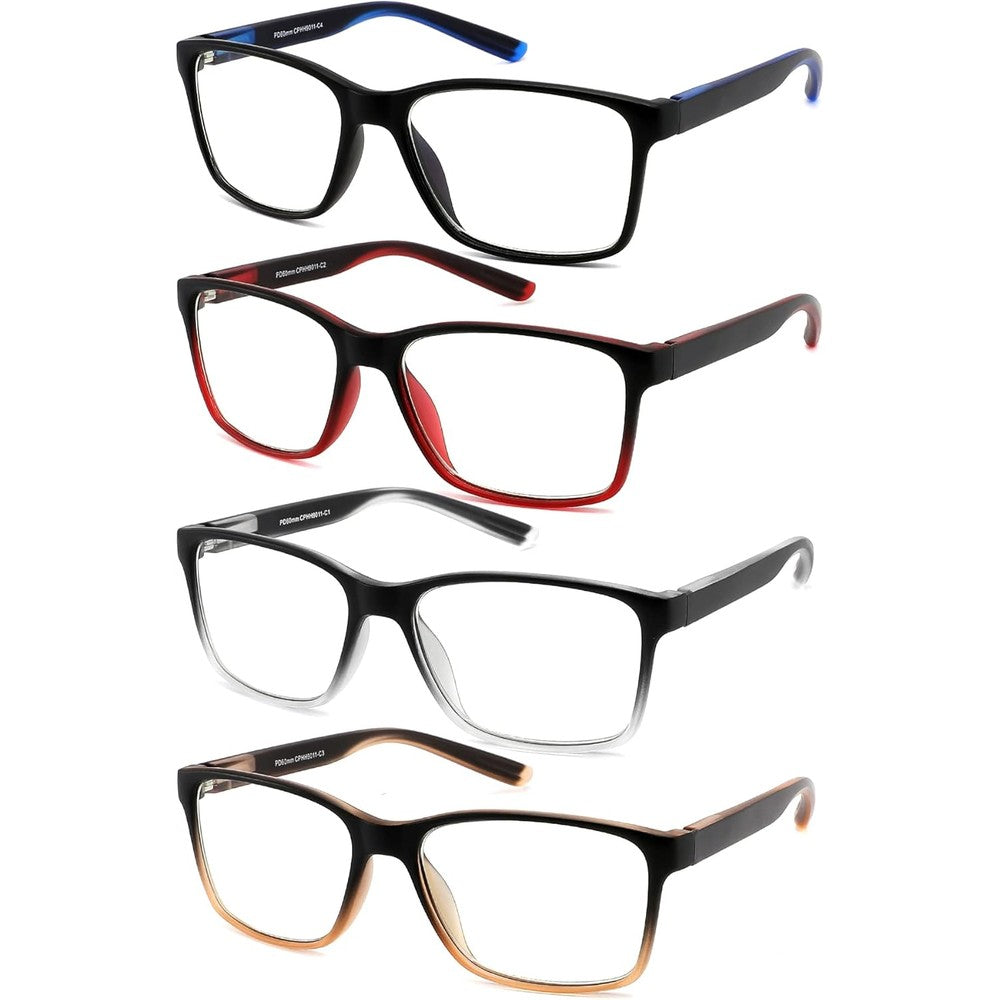 Readersoul reading glasses for men four pack front view showing the stylish two tone rectangle frames.