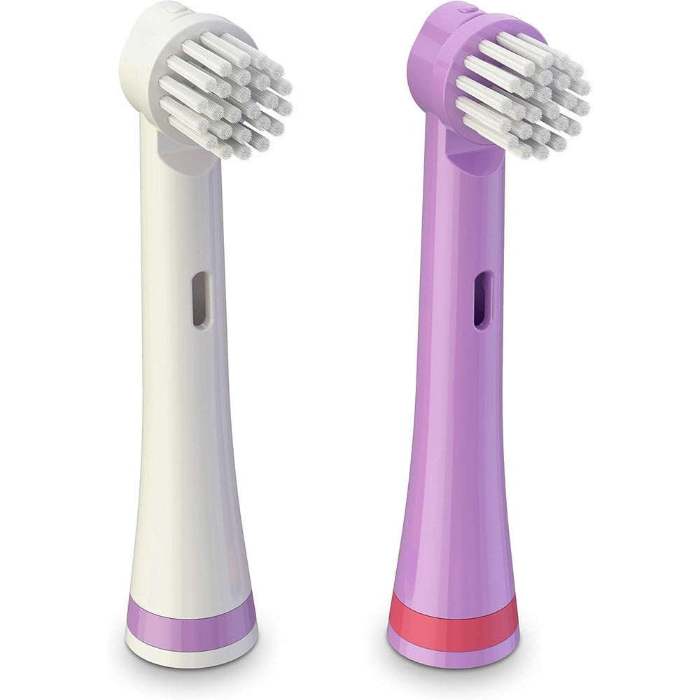 Brusheez electronic toothbrush replacement brush heads 2 pack front view showcasing Sparkle the Unicorn theme.