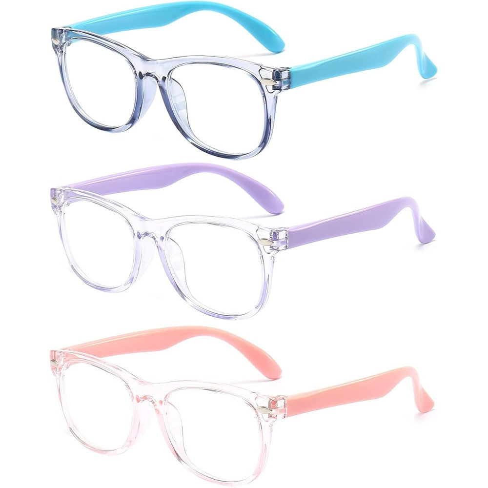 FANNYGO kids blue light blocking glasses front view showing light blue frame