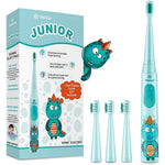 Vekkia Sonic Rechargeable Kids Electric Toothbrush front view showing the blue dragon handle design and soft bristle head.