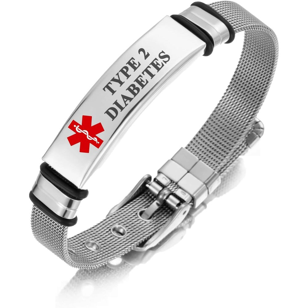 Towamoe Medical Alert Bracelet premium stainless steel emergency identification front view