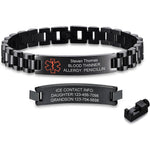 Gamtic personalized medical alert bracelet front view showing black stainless steel identification plate