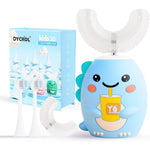 DYCROL Kids U Shaped Electric Toothbrush front view blue dinosaur sonic cleaner.