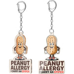 EliteSign Allergy Keychain Set front view showing Peanut Allergy and Epipen Inside charms attached to a school backpack
