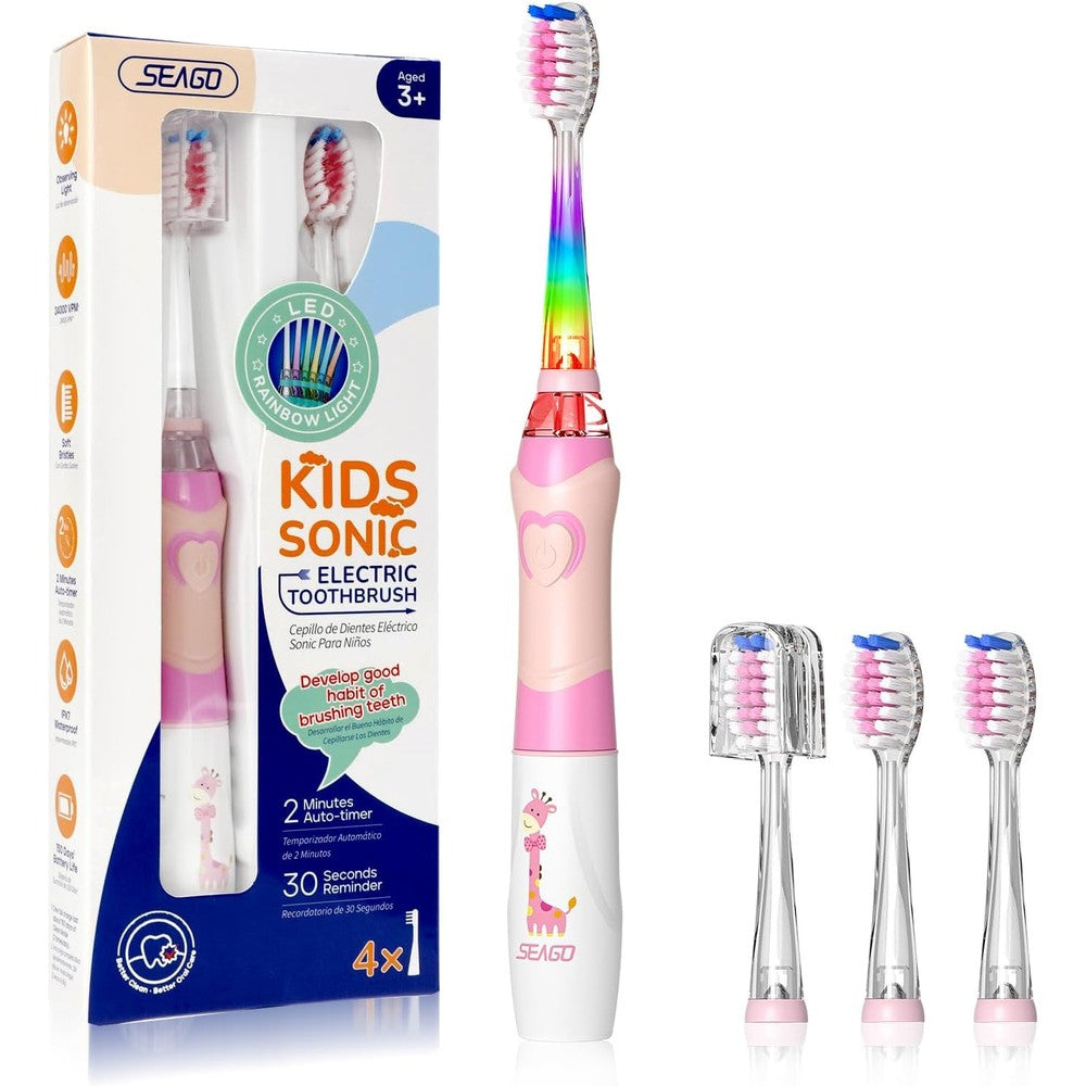 SEAGO Kids Electric Toothbrush Pink SG-977 front view showing giraffe design.