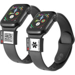 MYLUCKYTAG QR Code Medical ID Tag black silicone front view slid on a smartwatch band.