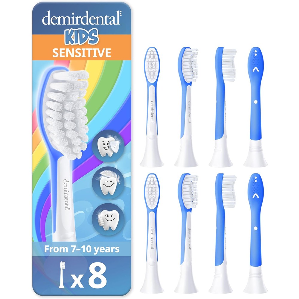 Demirdental Kids Toothbrush Heads 8 pack front view sensitive replacement