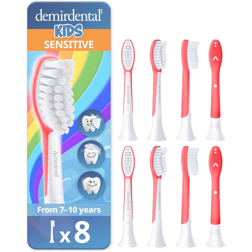 Demirdental Kids Toothbrush Heads front view 8 pack replacement set