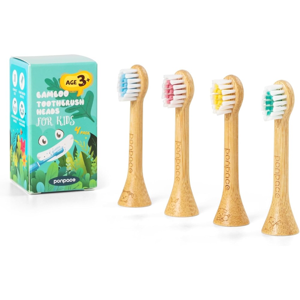 Ponpace Kids Bamboo Electric Toothbrush Replacement Heads front view eco-friendly packaging