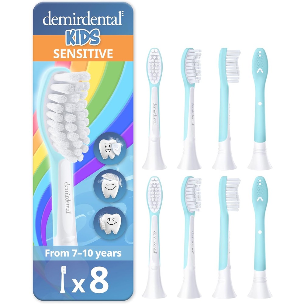 Demirdental Kids Toothbrush Heads 8-pack front view for Philips Sonicare compatibility