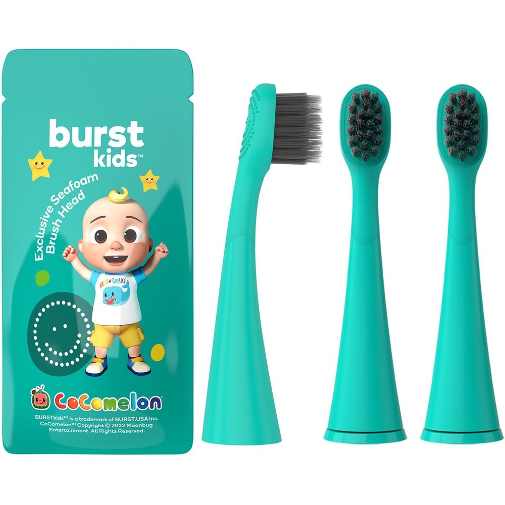 BURST Kids Replacement Toothbrush Heads 3-pack front view for sonic cleaning.