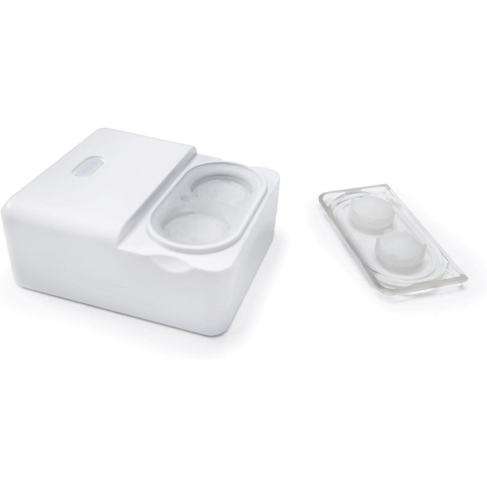 VueSonic rigid gas permeable contact lens cleaning system front view showing portable sonic device