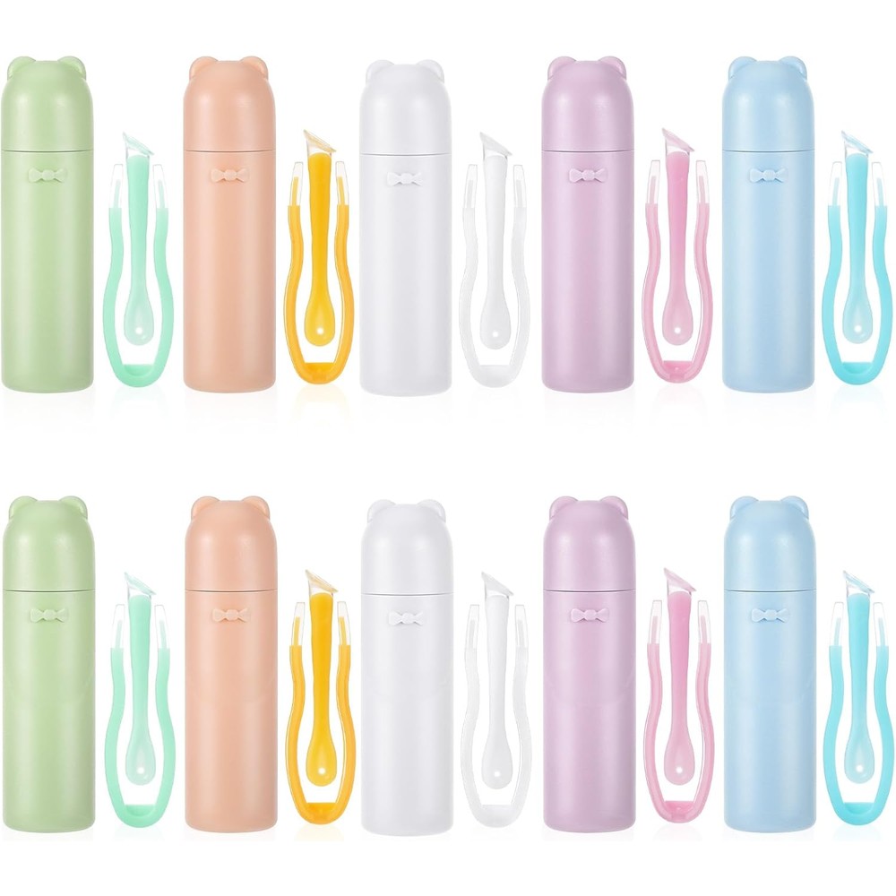 Classicseali 10 Piece Contact Lens Applicator Tool front view showing colorful pastel cases with cute bear designs