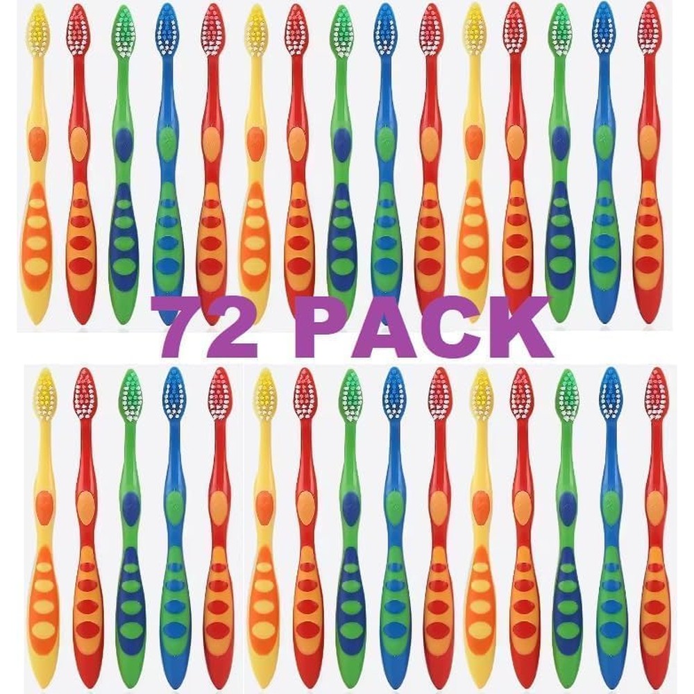 AIAG Kids Toothbrush 72 Count front view showing multi-color bulk pack for children.