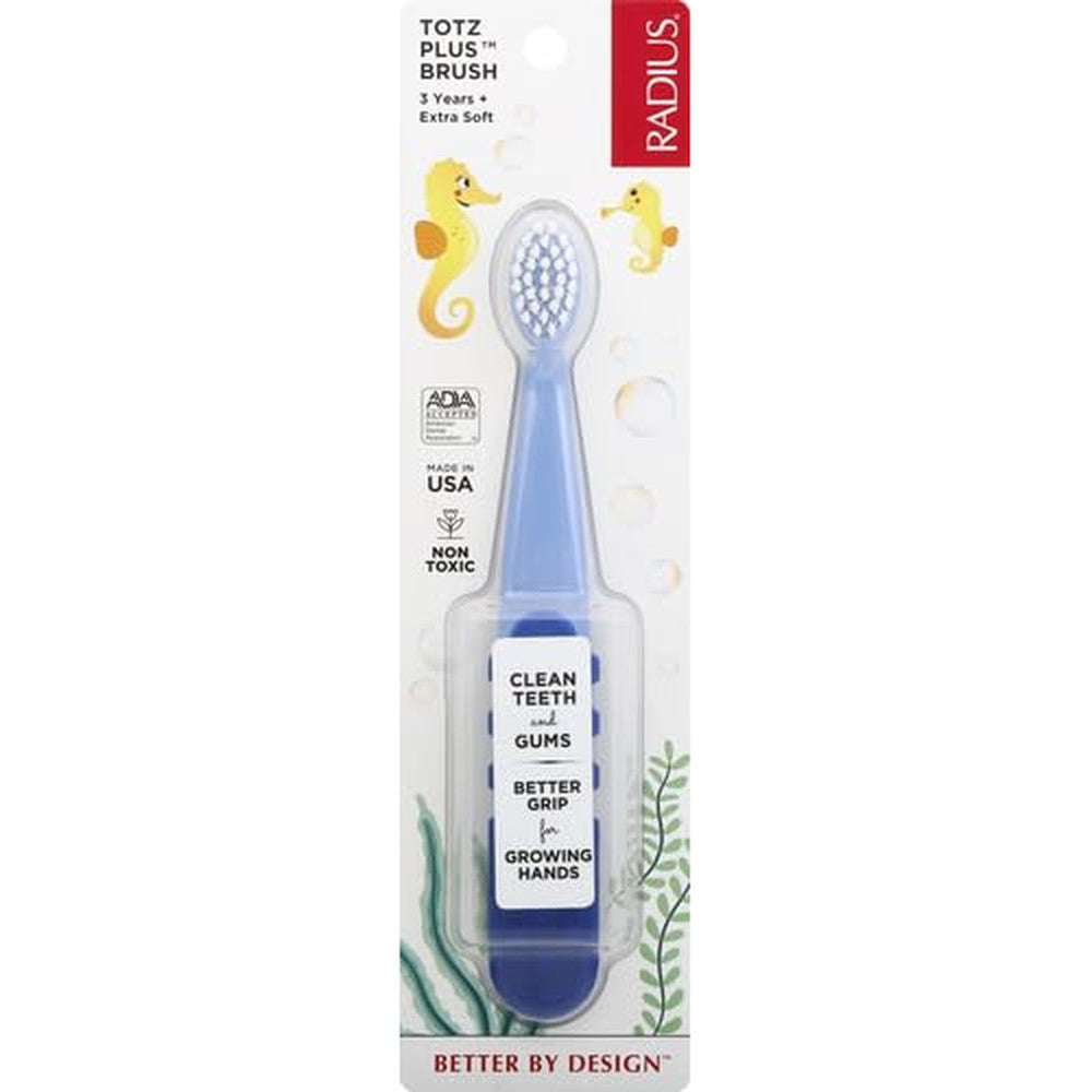 Radius Totz Plus Extra Soft Kids Toothbrush front view blue color for gentle oral care