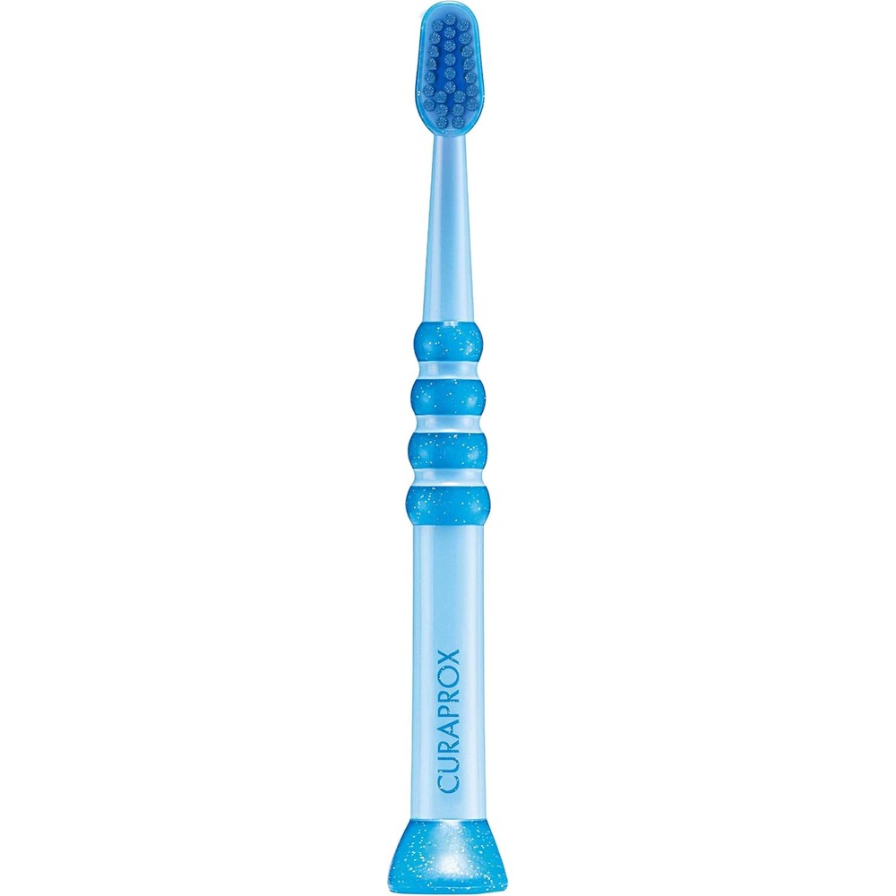 Curaprox Baby Toothbrush blue handle and blue bristles front view ultra soft infant oral care