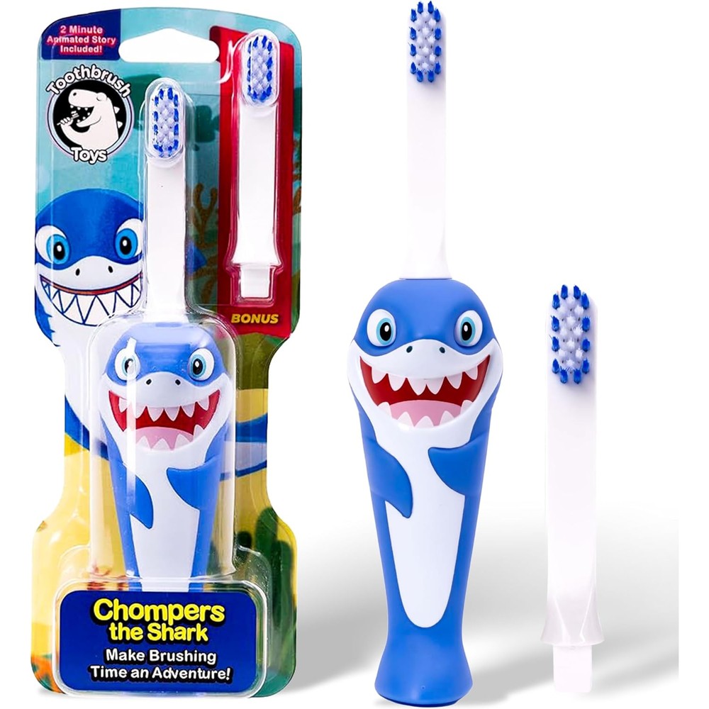 Toothbrush Toys Chompers the Shark kids toothbrush front view with replacement head