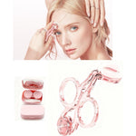 Leleteil soft contact lens applicator and remover kit front view showcasing the pink translucent tool and compact matte storage case
