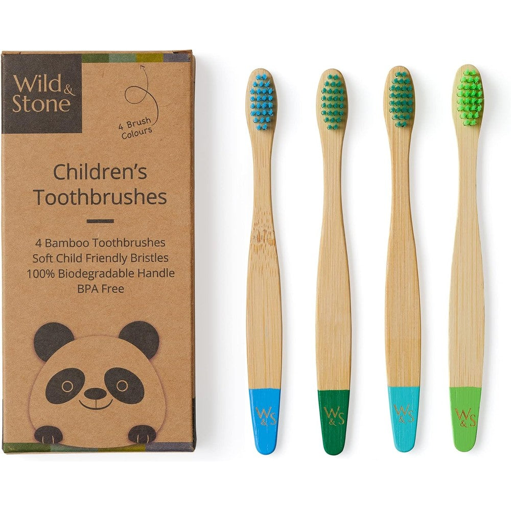 Wild And Stone Organic Children's Bamboo Toothbrush 4 Pack Aqua eco friendly oral care