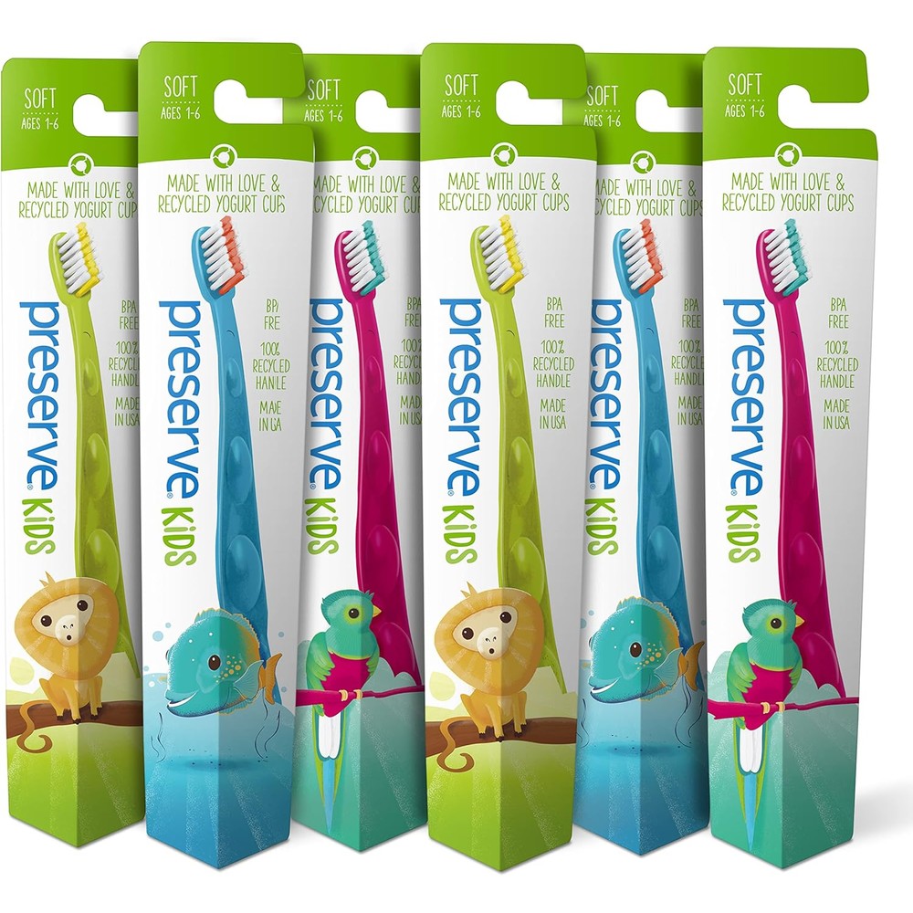 Preserve Kids Toothbrush Pack of 6 front view of assorted eco-friendly brushes