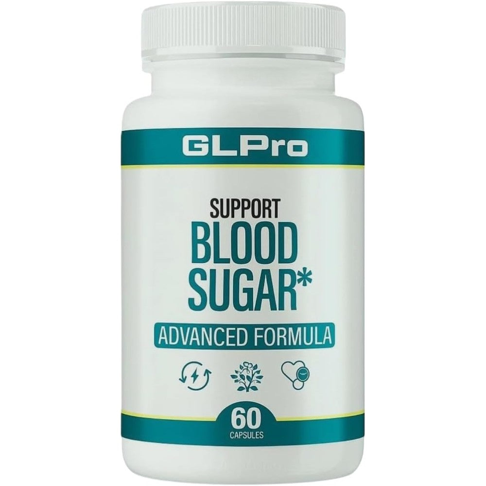 GLPro Blood Sugar Support Advanced Formula 60 capsules bottle front view for glucose metabolism.