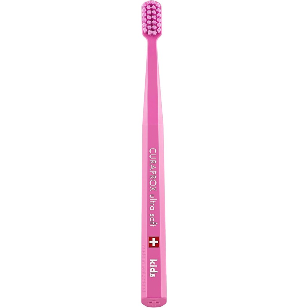 Curaprox CS Kids Pink Toothbrush front view for ultra soft gentle cleaning.