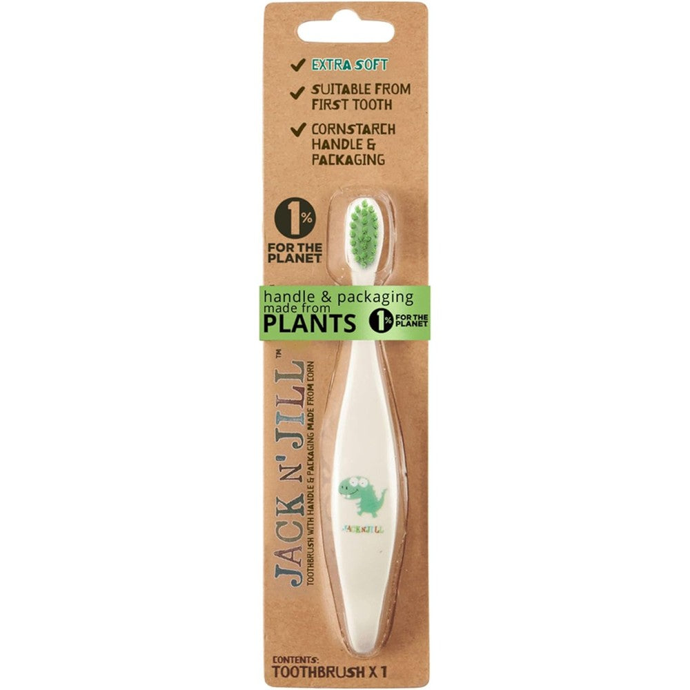 Jack N' Jill Kids Bio Toothbrush Dino variant front view eco-friendly manual toothbrush.