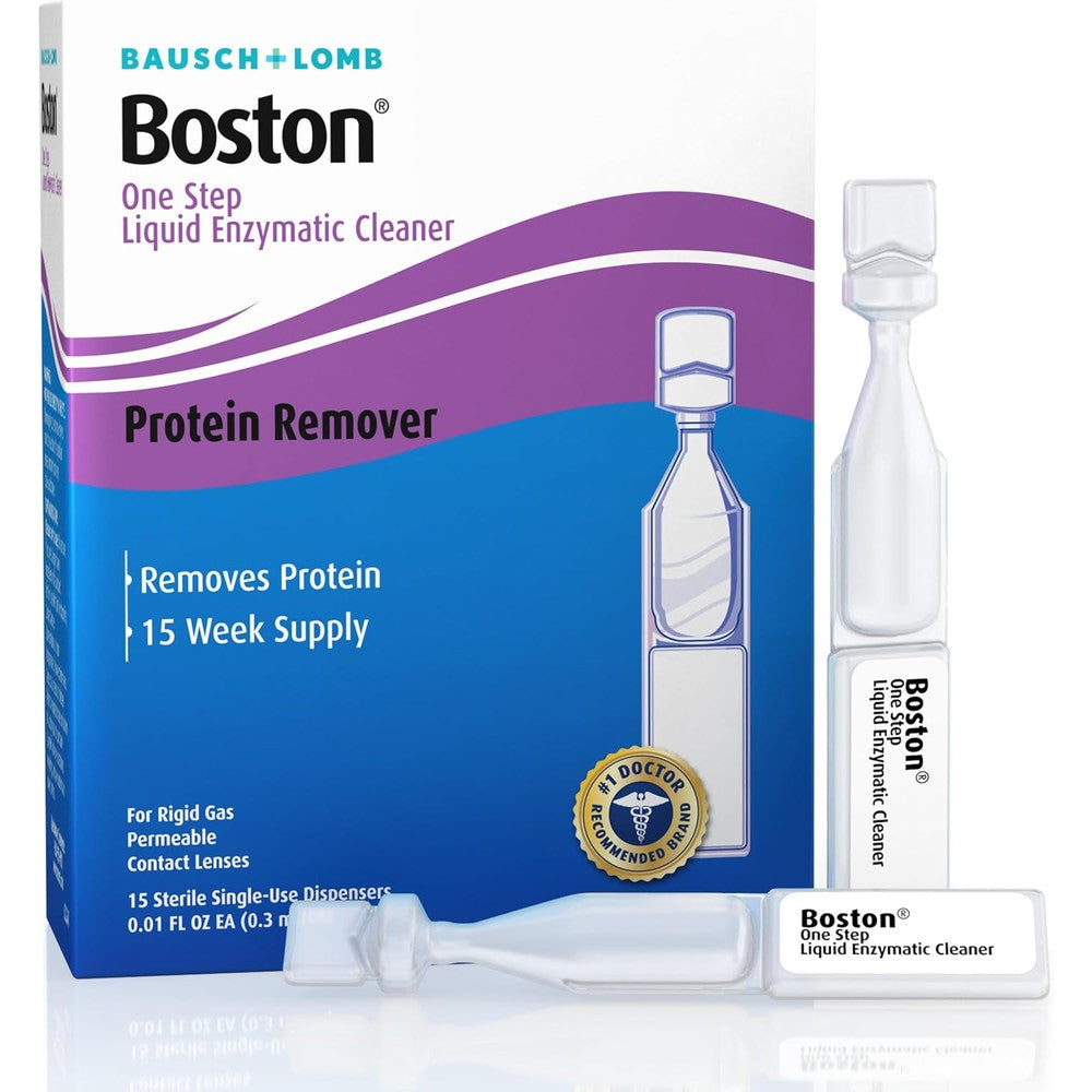 Boston One Step Liquid Enzymatic Cleaner box front view for rigid gas permeable lenses