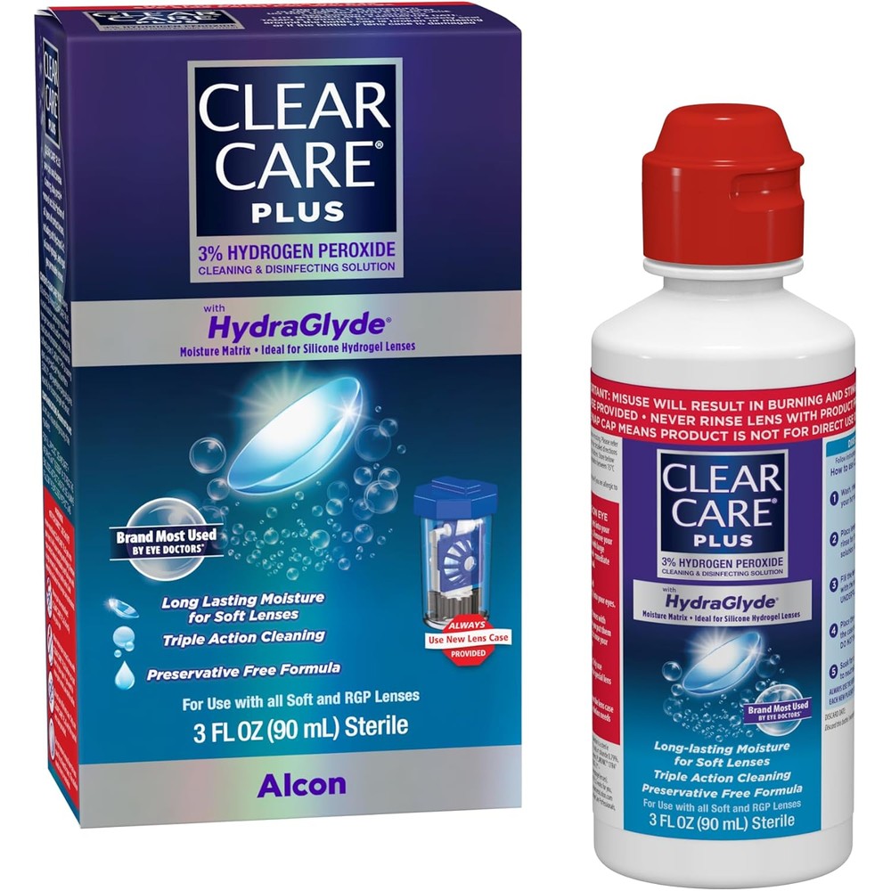 Clear Care Plus HydraGlyde contact lens cleaning solution travel pack front view
