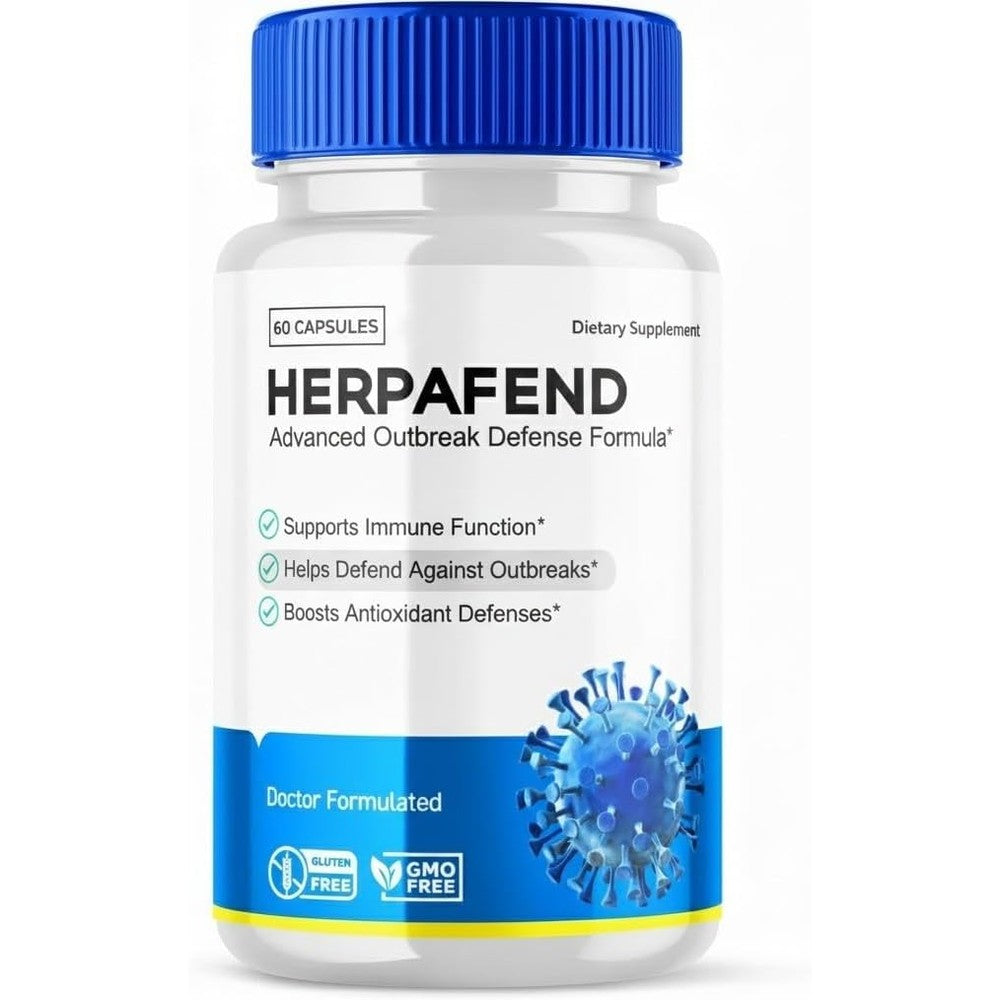 Herpafend Advanced Outbreak Defense Formula front view bottle for natural immune support.