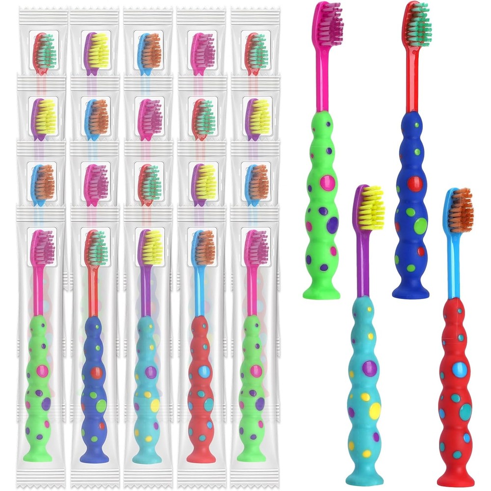 Akulgaci Kids Toothbrush 100 Pack front view showing candy designs and suction cups.