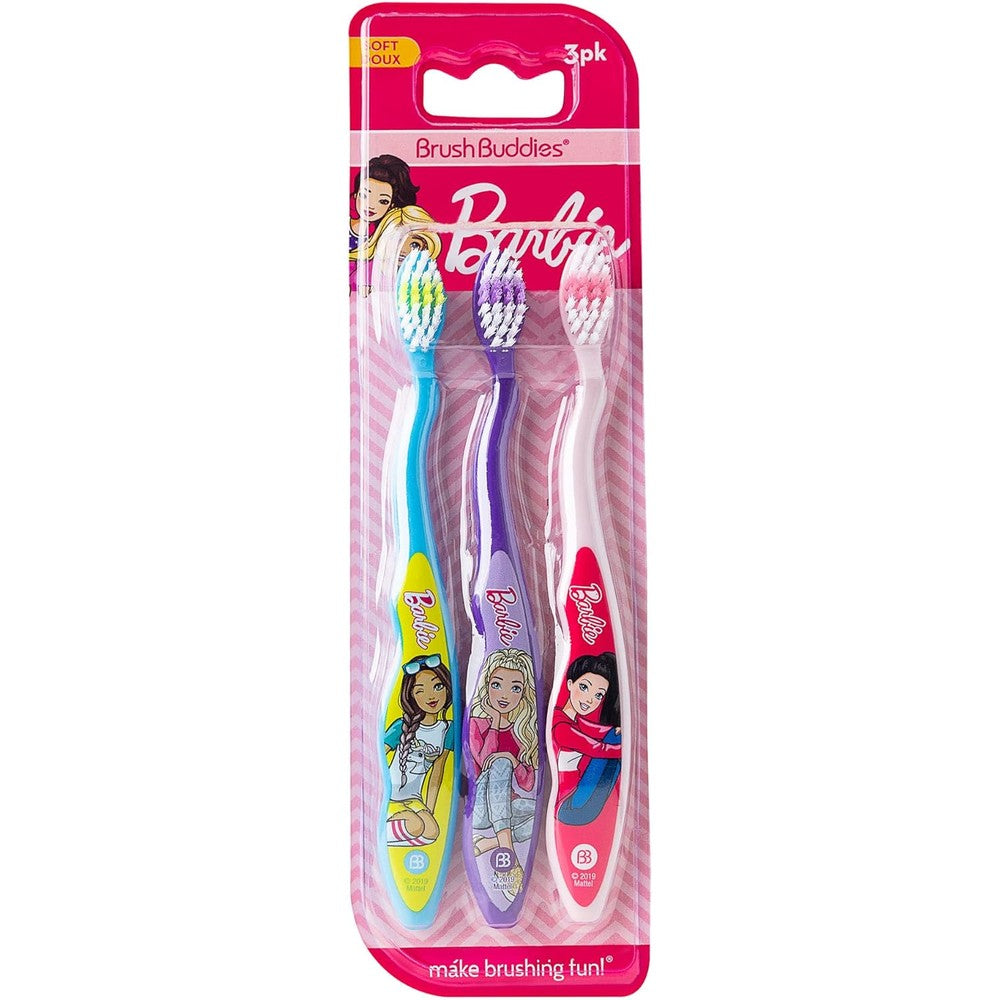 Brush Buddies Barbie manual toothbrush three pack front view authentic kids oral care set