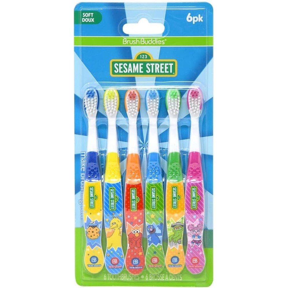 Brush Buddies Sesame Street Kids Soft Toothbrushes six pack front view