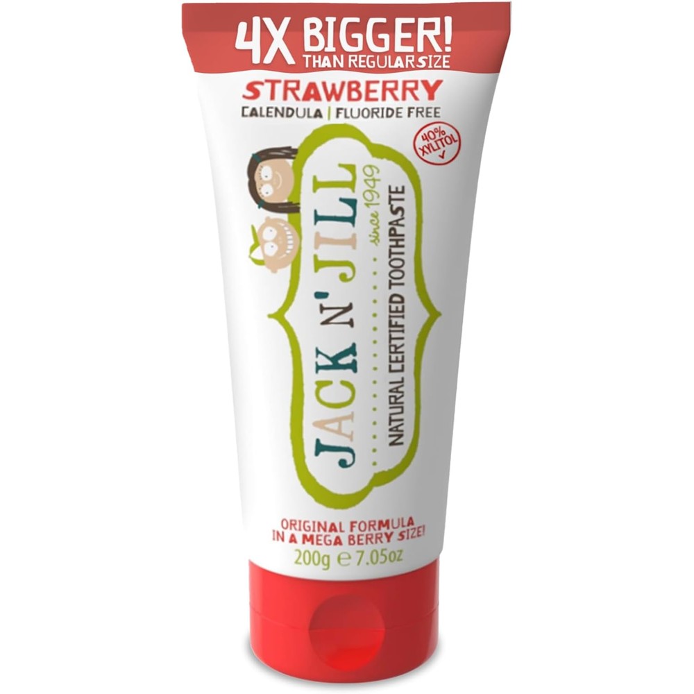 Jack N' Jill Mega Toothpaste Strawberry front view for toddlers.