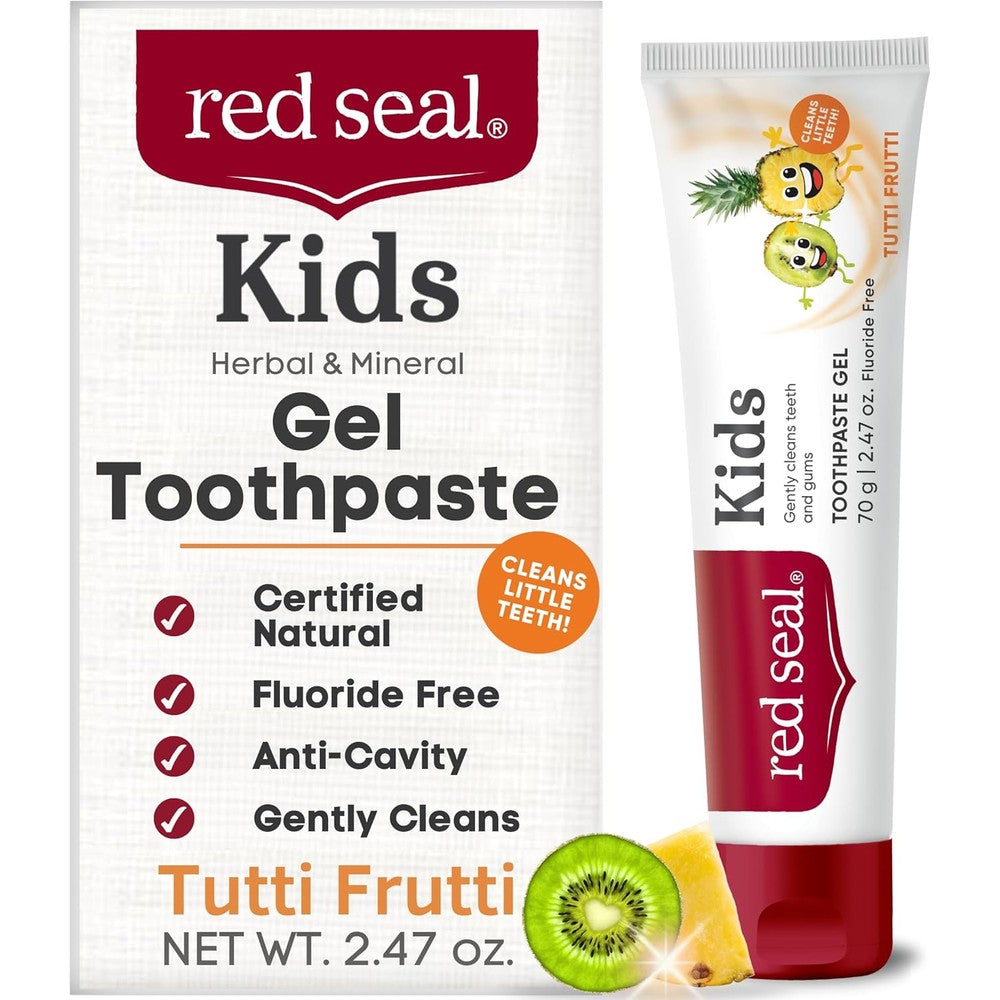 Red Seal Kids Toothpaste Tutti Frutti front view of 2.47 ounce tube.
