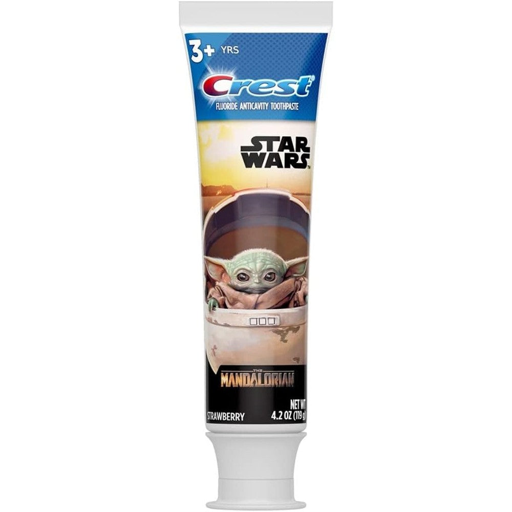 Crest Kids Star Wars Mandalorian Strawberry Toothpaste front view of three pack.
