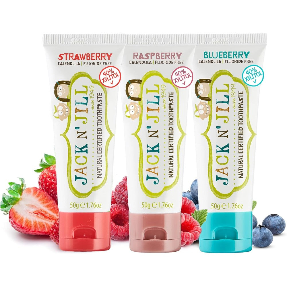 Jack N' Jill Natural Toddler Toothpaste variety pack front view for kids oral care