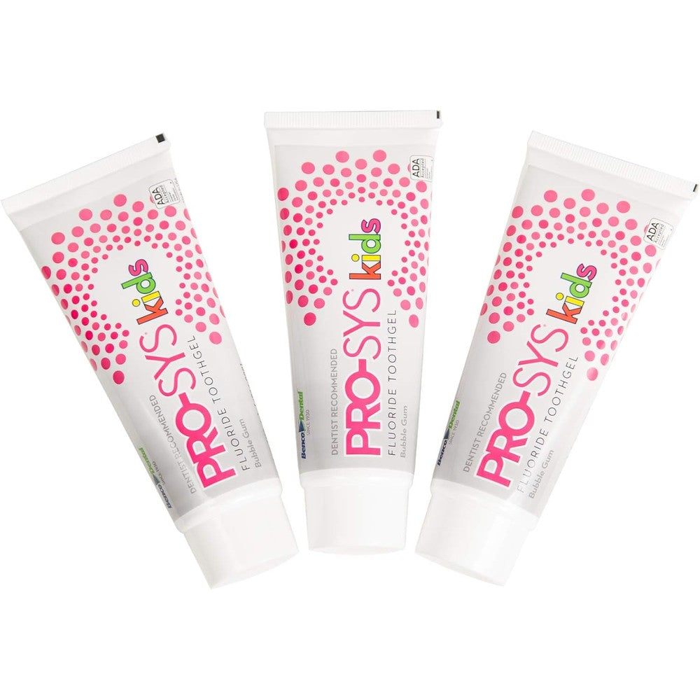 PRO-SYS Kids Bubblegum Fluoride Toothpaste front view for cavity protection.