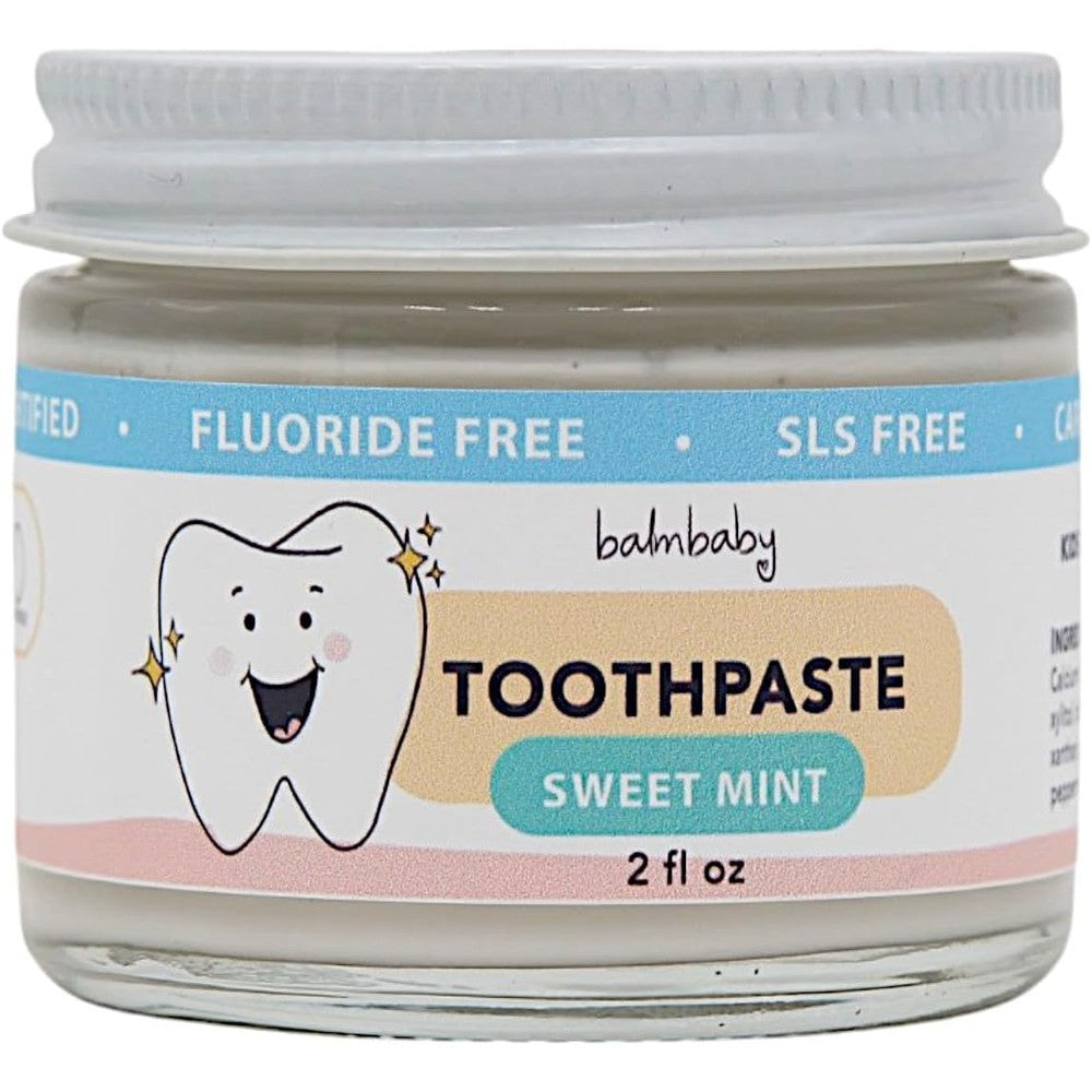 BALM! Baby Kids All Natural Fluoride Free Toothpaste front view of glass jar