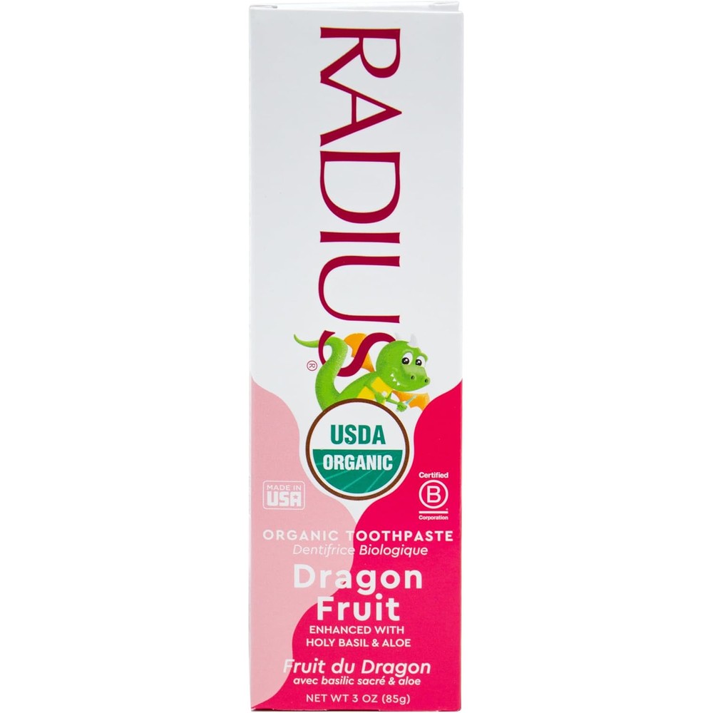RADIUS USDA Organic Kids Toothpaste Dragon Fruit front tube view