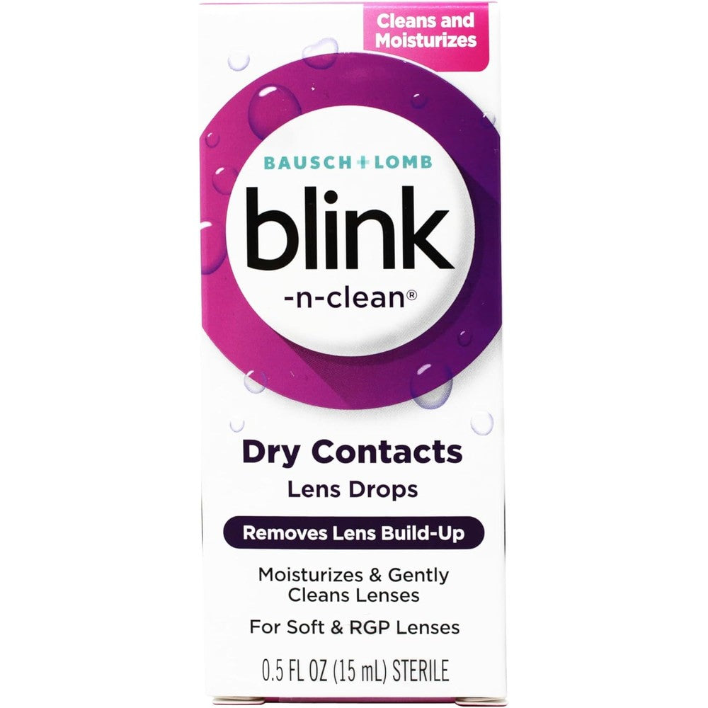 Blink N Clean Lens Drops front packaging view showcasing the sterile solution bottle.