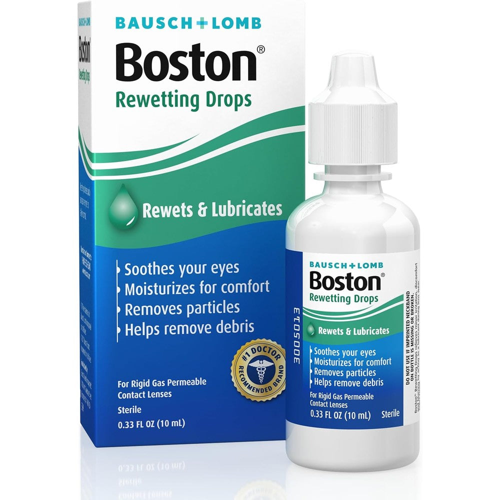 Boston Rewetting Drops front view packaging for rigid gas permeable lenses