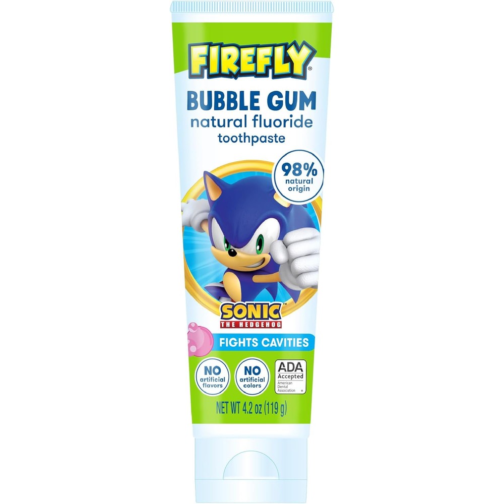 Firefly Kids Sonic The Hedgehog Toothpaste front view for cavity protection.