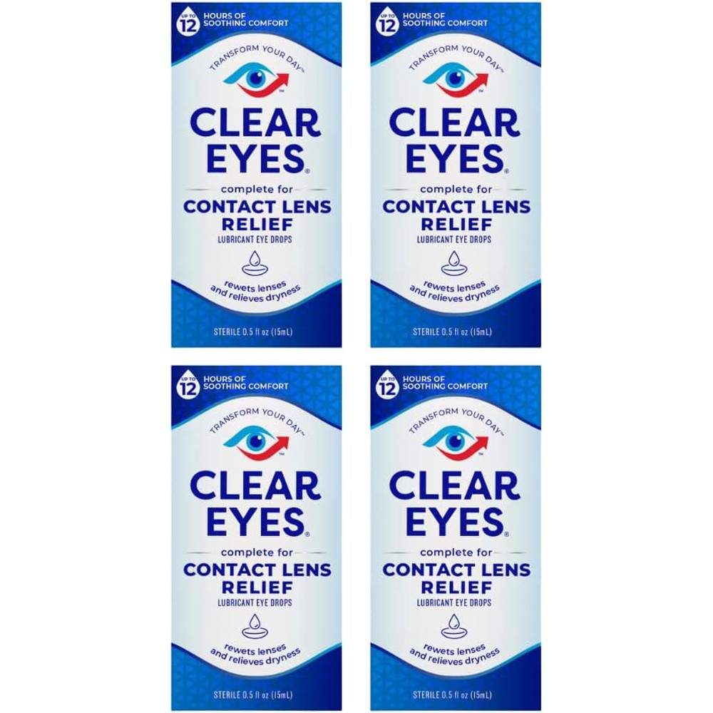 Clear Eyes Contact Lens Relief Soothing Eye Drops front view pack of four