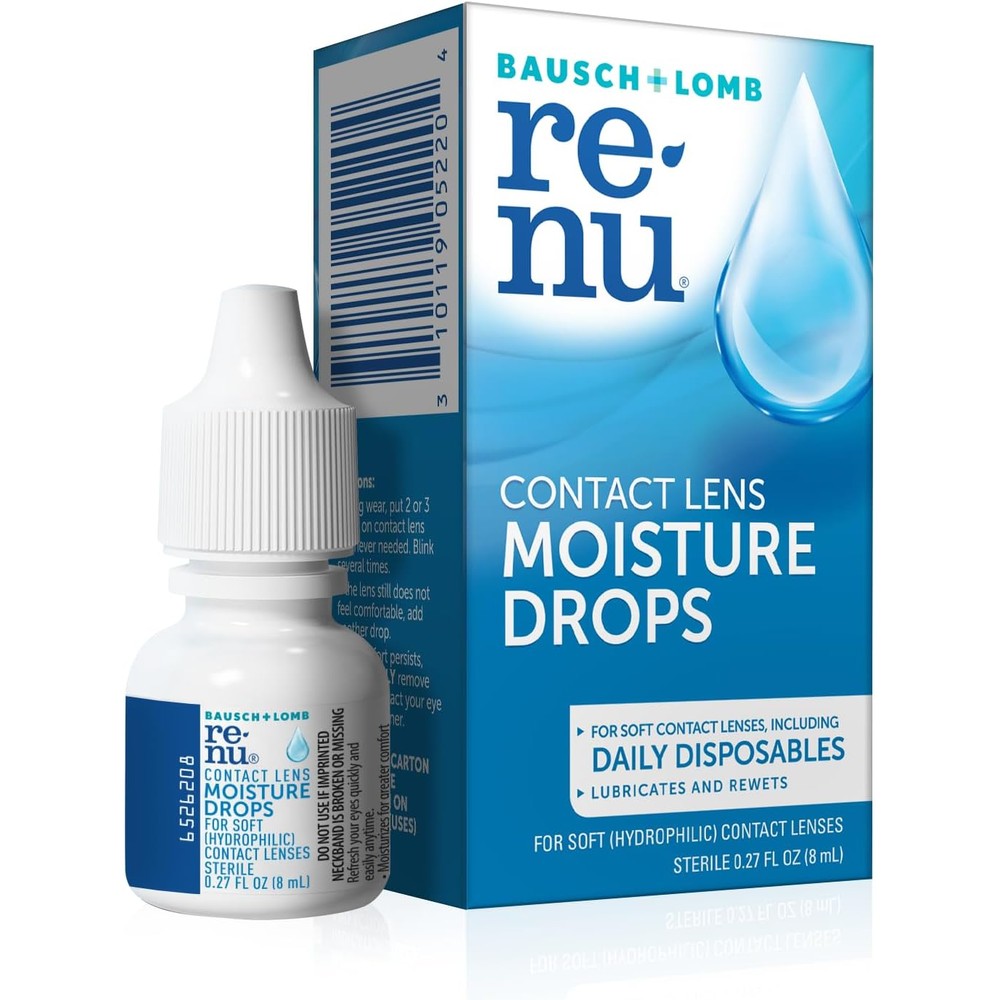 Bausch And Lomb Renu Contact Lens Moisture Drops front view of product packaging.